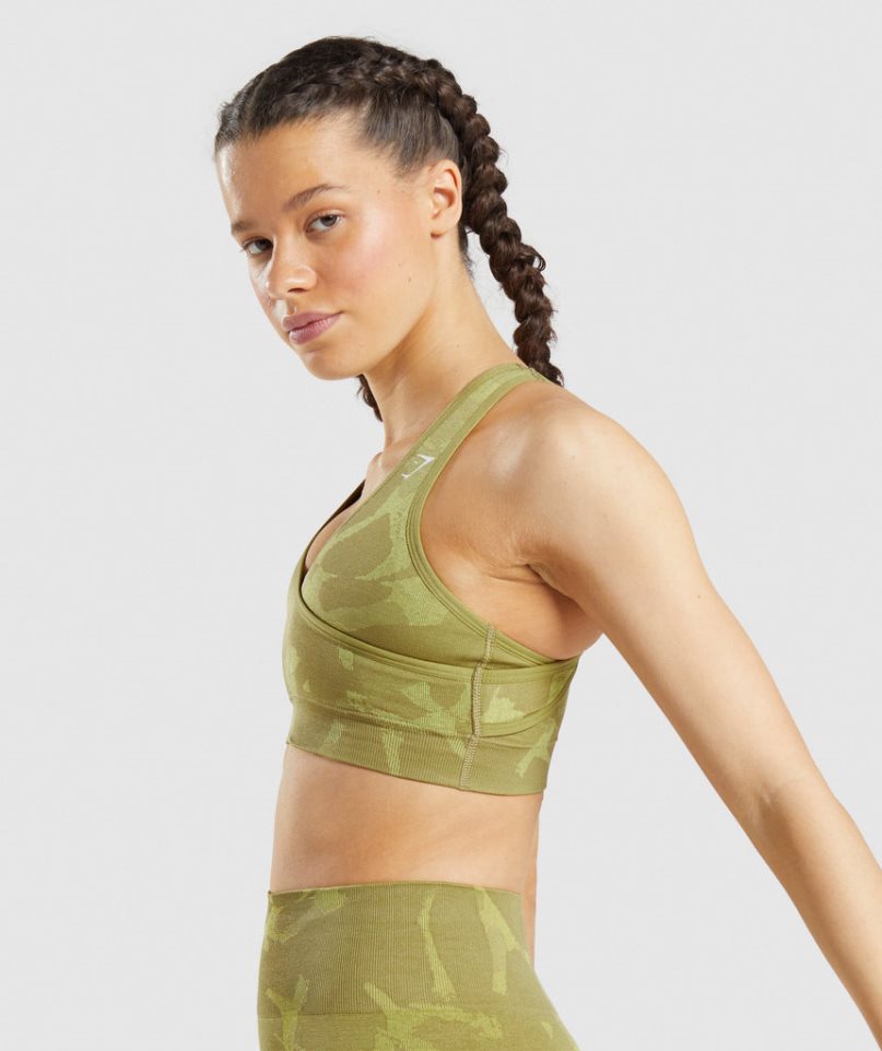 Women's Gymshark Adapt Camo Seamless Sports Bra Green | CA A15370